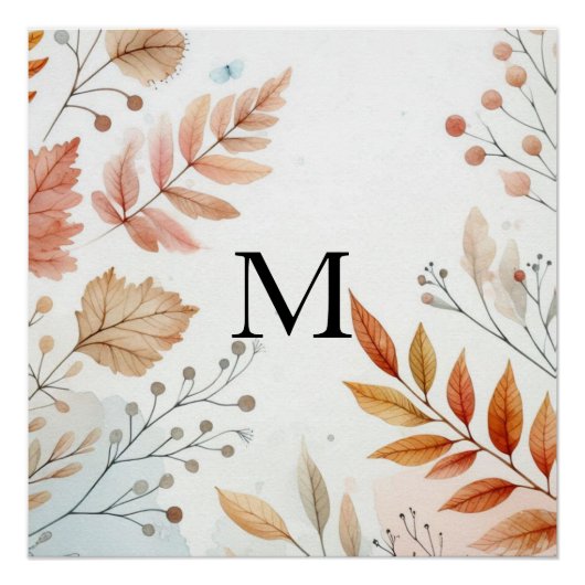 Monogram Fall laat waterverf pastelkleur achter Perfect Poster (Voorkant)