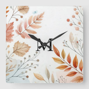 Monogram Fall laat waterverf pastelkleur achter Vierkante Klok