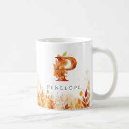 Monogram Fall Leaves Initiaal Letter P Koffiemok