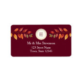 Monogram Fall Wedding Return Address Etiket (Voorkant)