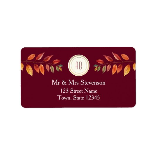 Monogram Fall Wedding Return Address Etiket (Voorkant)