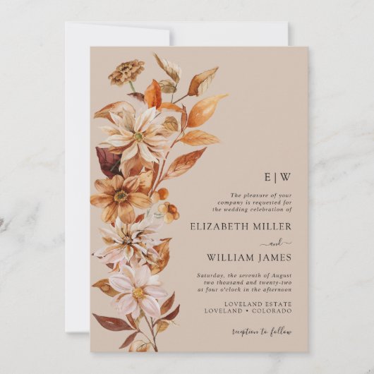 Monogram Fall Wedding Uitnodiging (Voorkant)