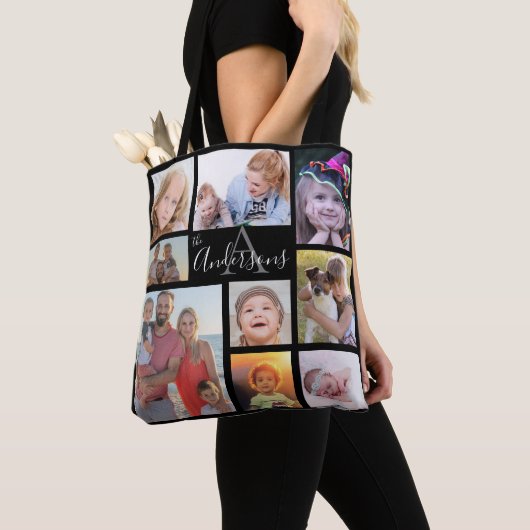 Monogram Familie acht Foto Gepersonaliseerd Tote Bag (Dichtbij)