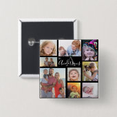 Monogram Familie acht Foto Gepersonaliseerd Vierkante Button 5,1 Cm (Voorkant /achterkant)