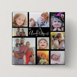 Monogram Familie acht Foto Gepersonaliseerd Vierkante Button 5,1 Cm