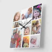 Monogram Familie acht Foto Gepersonaliseerd Vierkante Klok (Hoek)