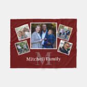 Monogram Familie Foto Collage Dark Red Fleece Deken (Voorkant (Horizontaal))