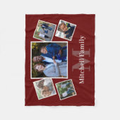 Monogram Familie Foto Collage Dark Red Fleece Deken (Voorkant)