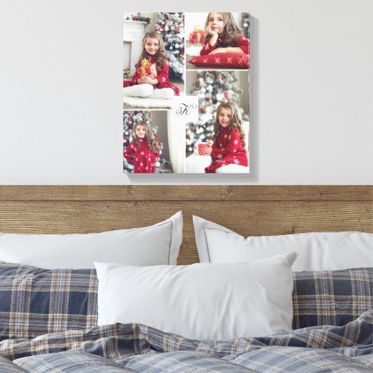 Monogram Familie Foto Collage Kerstmis Canvas Afdruk (Insitu (Slaapkamer))