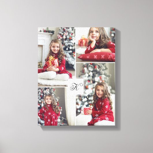 Monogram Familie Foto Collage Kerstmis Canvas Afdruk (Voorkant)