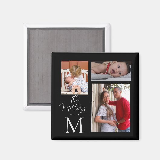 Monogram Familie Foto Collage Magneet (Voorkant / Achterkant)