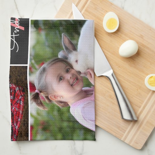 Monogram Familie Foto Collage Theedoek (Quarter Fold)