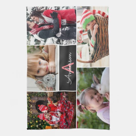 Monogram Familie Foto Collage Theedoek (Verticaal)