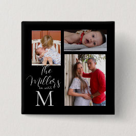 Monogram Familie Foto Collage Vierkante Button 5,1 Cm