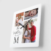 Monogram Familie Foto Collage Vierkante Klok (Hoek)