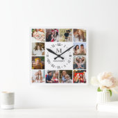 Monogram Familie Foto Collage Vierkante Klok (Huis)