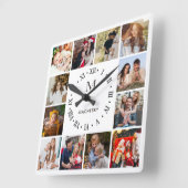 Monogram Familie Foto Collage Vierkante Klok (Hoek)