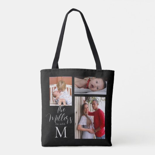 Monogram Familie Fotocollage Gepersonaliseerd Tote Bag (Achterkant)