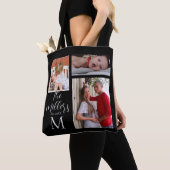 Monogram Familie Fotocollage Gepersonaliseerd Tote Bag (Dichtbij)