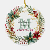 Monogram Familie Herinneringen Kerstkrans Keramisch Ornament (Voorkant)
