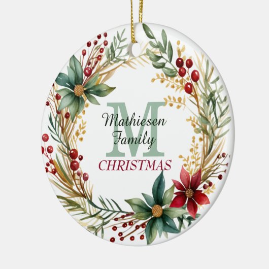 Monogram Familie Herinneringen Kerstkrans Keramisch Ornament (Links)