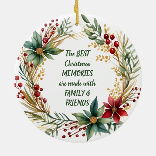 Monogram Familie Herinneringen Kerstkrans Keramisch Ornament (Achterkant)