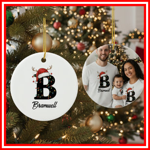 Monogram Familie Kerst Antliers Kerstman Hoed FOTO Keramisch Ornament