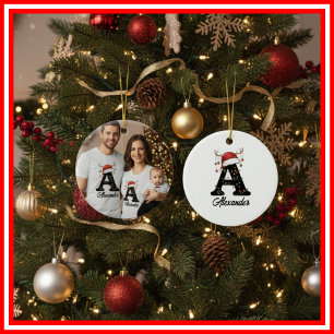 Monogram Familie Kerst Antliers Kerstman Hoed FOTO Keramisch Ornament