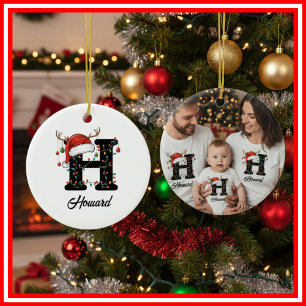 Monogram Familie Kerst Antliers Kerstman Hoed FOTO Keramisch Ornament