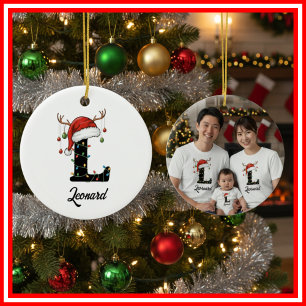Monogram Familie Kerst Antliers Kerstman Hoed FOTO Keramisch Ornament