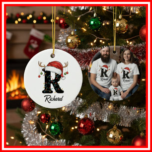 Monogram Familie Kerst Antliers Kerstman Hoed FOTO Keramisch Ornament