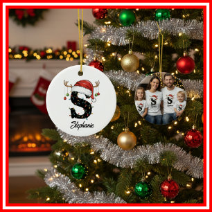Monogram Familie Kerst Antliers Kerstman Hoed FOTO Keramisch Ornament