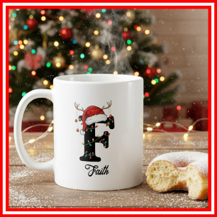 Monogram Familie Kerst Antliers Kerstman Hoed FOTO Koffiemok