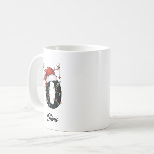 Monogram Familie Kerstgewei Santa Hat FOTO Koffiemok (Voorkant links)