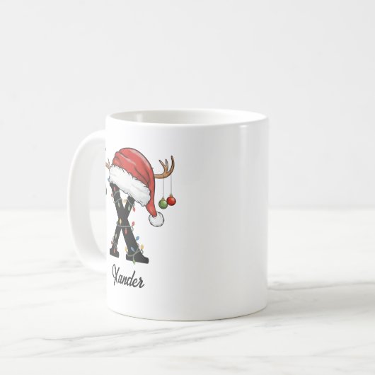 Monogram Familie Kerstgewei Santa Hat FOTO Koffiemok (Voorkant links)