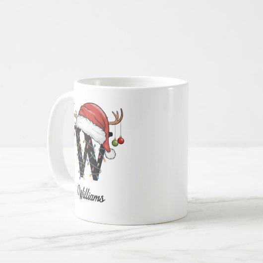 Monogram Familie Kerstgewei Santa Hat FOTO Koffiemok (Voorkant links)