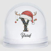 Monogram Familie Kerstgewei Santa Hat FOTO Sneeuwbol (Voorkant)