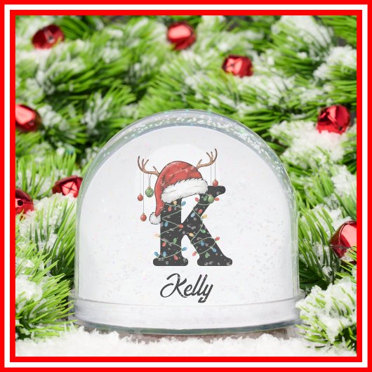 Monogram Familie Kerstgewei Santa Hat FOTO Sneeuwbol