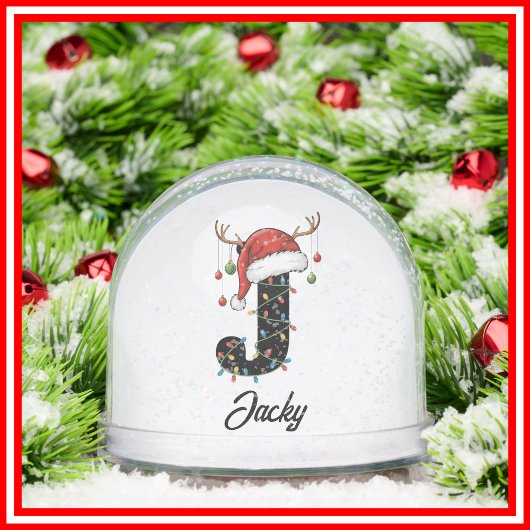 Monogram Familie Kerstgewei Santa Hat FOTO Sneeuwbol