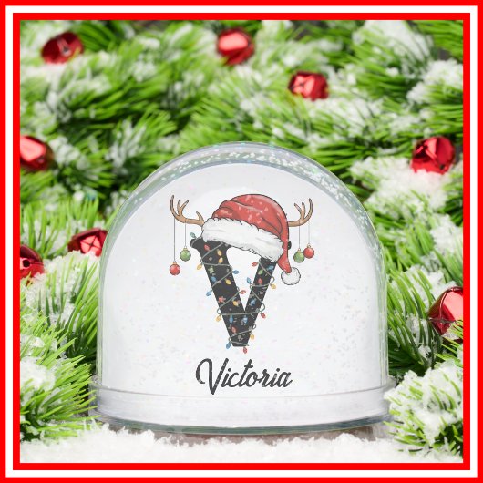 Monogram Familie Kerstgewei Santa Hat FOTO Sneeuwbol