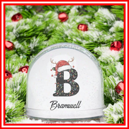 Monogram Familie Kerstgewei Santa Hat FOTO Sneeuwbol