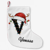 Monogram Familie Kerstgewei Santa Hat Klein Kleine Kerstsok (Voorkant)