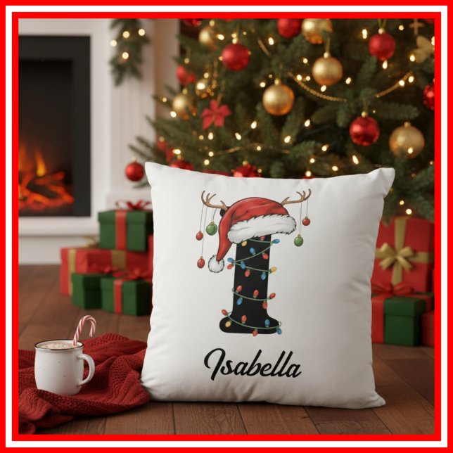 Monogram Familie Kerstgewei Santa Hat Kussen (Creator heeft geüpload)