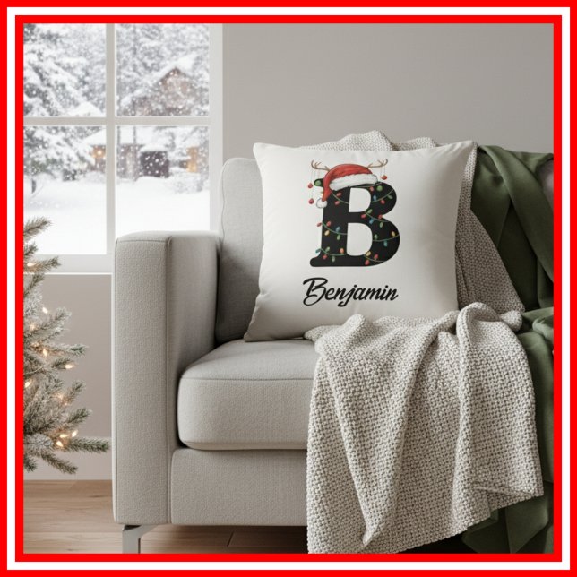 Monogram Familie Kerstgewei Santa Hat Kussen (Creator heeft geüpload)