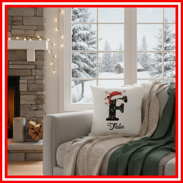 Monogram Familie Kerstgewei Santa Hat Kussen (Creator heeft geüpload)