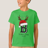 Monogram Familie Kerstmis Matching Outfits Groen T-shirt (Voorkant)