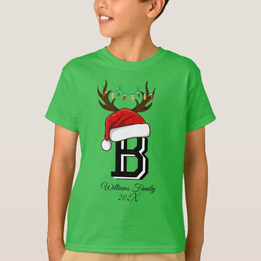 Monogram Familie Kerstmis Matching Outfits Groen T-shirt (Voorkant)