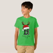 Monogram Familie Kerstmis Matching Outfits Groen T-shirt (Voorkant volledig)