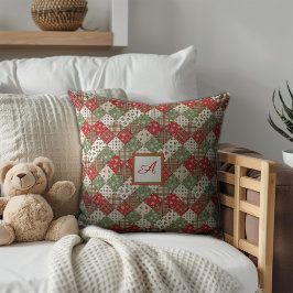Monogram familie Kerststukwerk Groen Rood  Kussen