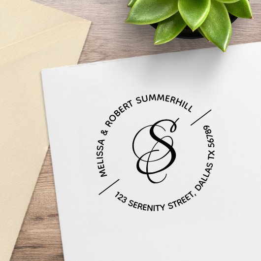Monogram Familie Koppel Rond Adres Rubberstempel